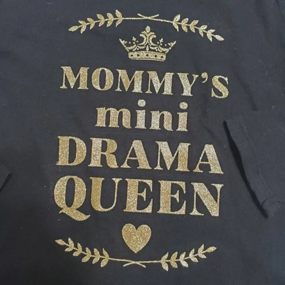 The Childrens Place T-Shirt Black Girls Mommys Mini Drama Queen Glitter Crew 3T‎